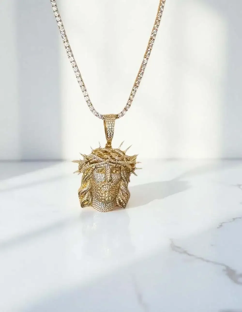 Jesus Pendant With tennis necklace cz